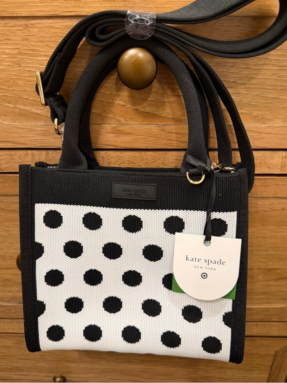 kate spade Black & White Polka Dot Knit Tote - Picture 3 of 3